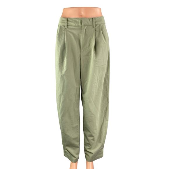 Free People Pants - Free People Women's Green High Waisted Pleated Taoered Wide Leg Trousers Pants 6